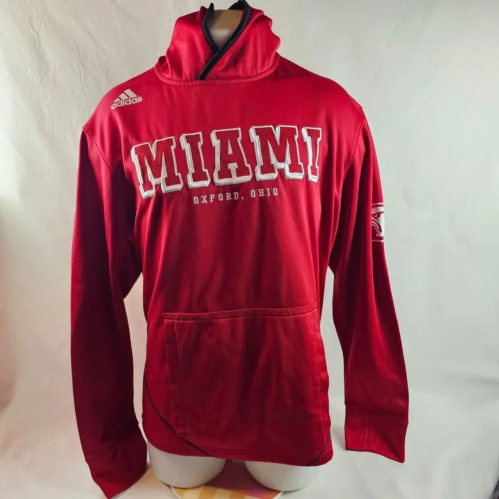 Miami RedHawks Hoodie Mens Medium Red Adidas Climalite Pullover Sweatshirt Ohio